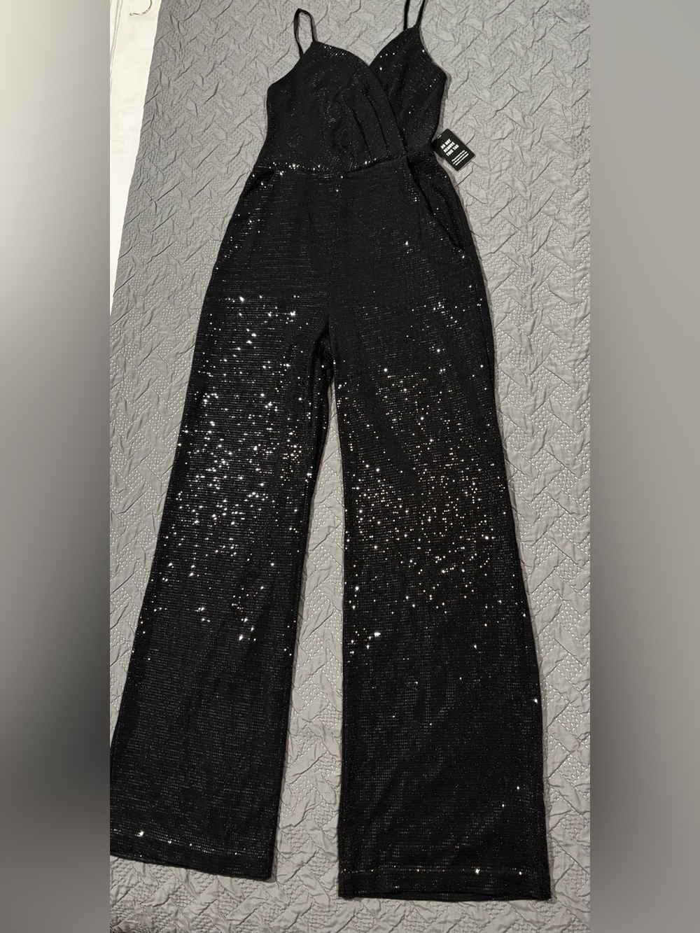 Express Black Sequin Wide-Leg Jumpsuit